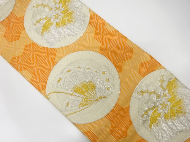 JAPANESE KIMONO / ANTIQUE FUKURO OBI / SILK / WOVEN ROUNDEL WITH BUTTERFLY